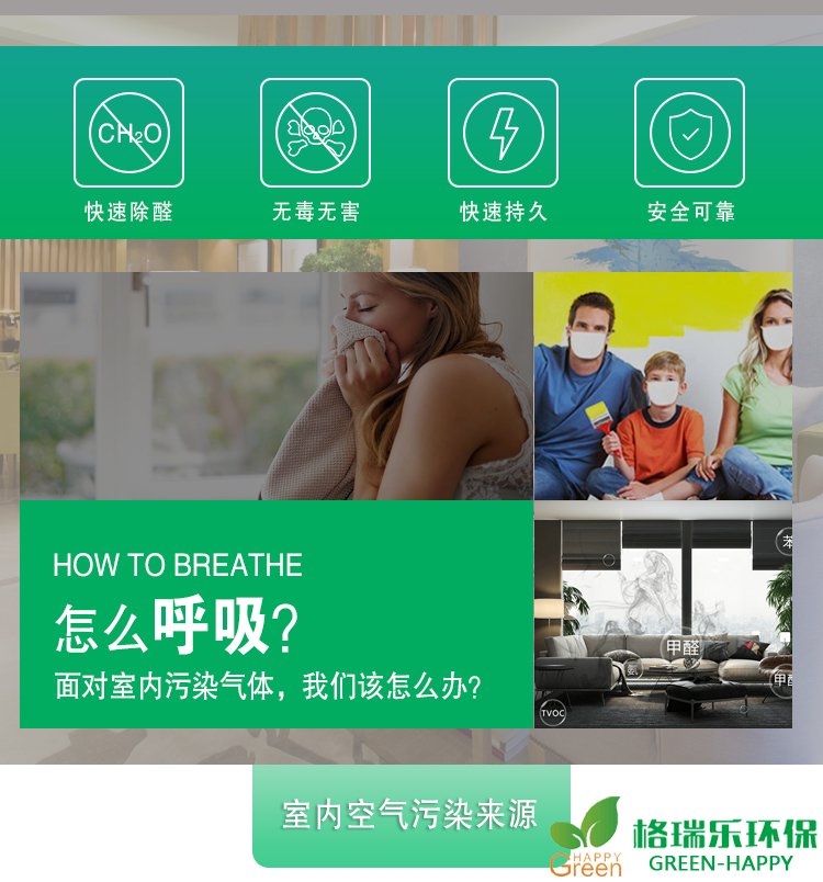 快速除醛，无毒无害，快速持久，安全可靠，	HOW TO BREATHE怎么呼吸？面对室内污染气体，我们该怎么办？室内空气污染来源